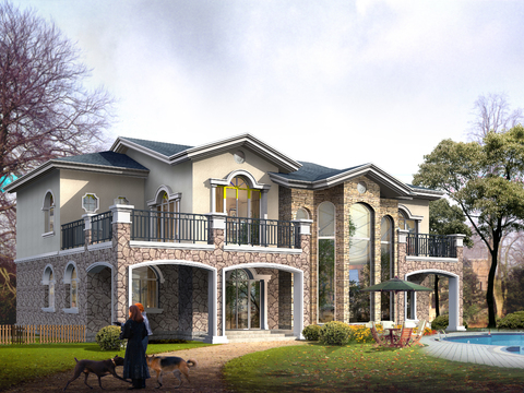 European-style single-family villa appearance psd