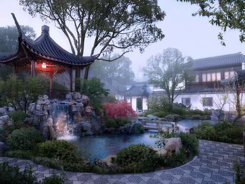 New Chinese Garden Landscape psd