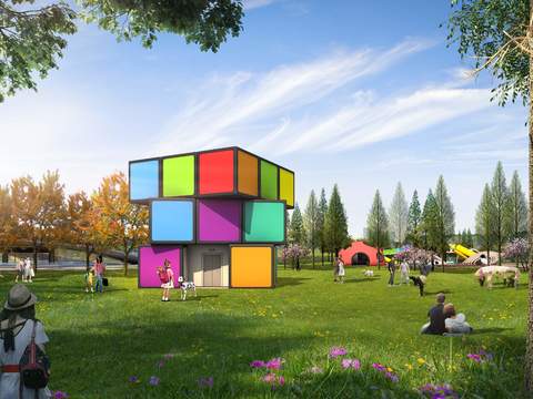 Modern Rubik's Cube Park Garden psd