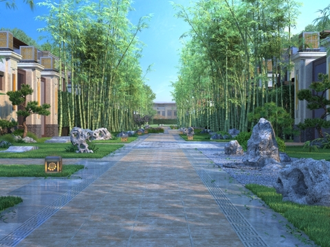 Neo-Chinese Style Villa Road Landscape