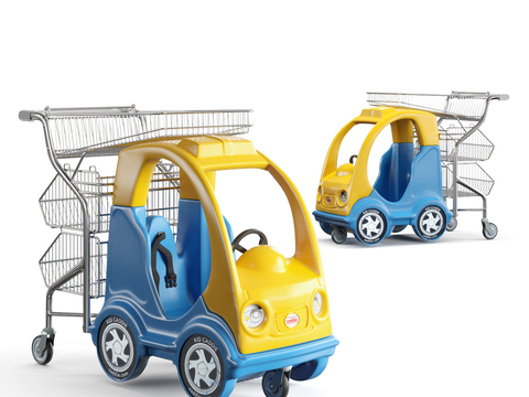 Modern cartoon supermarket shopping cart