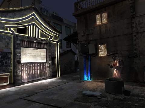 chinese ancient street night scene psd