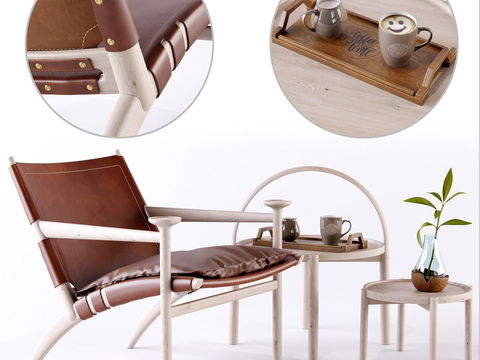 Nordic Leather Casual Chair Side Tables