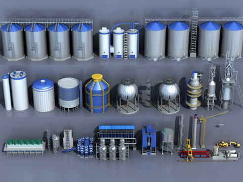 Grain storage equipment in modern industrial chemical plant area