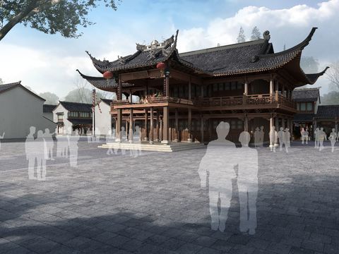 Chinese Chinese Ancient Architecture appearance psd