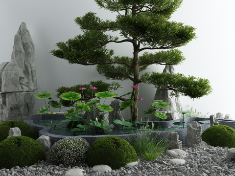 New Chinese-style rockery lotus pond waterscape