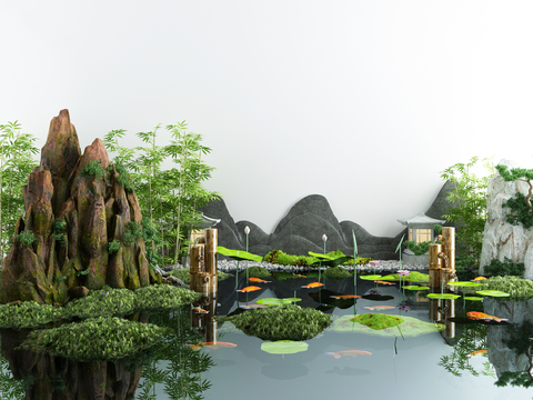 New Chinese-style rockery carp pond sketch