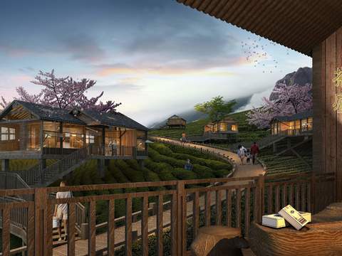 New Chinese Mountain Residence Appearance Garden psd