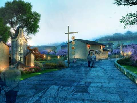 modern xichuan village road bridge night scene psd