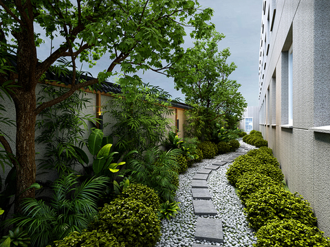 Modern Outdoor Courtyard Trail View