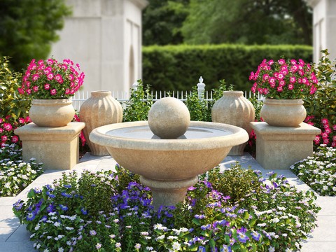 Jane Europe fountain flower bed gardening sketch