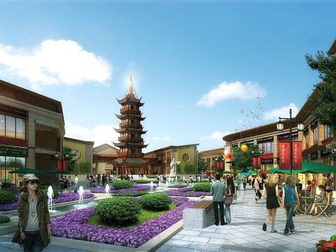 Neo-Chinese Style commercial street inner court psd