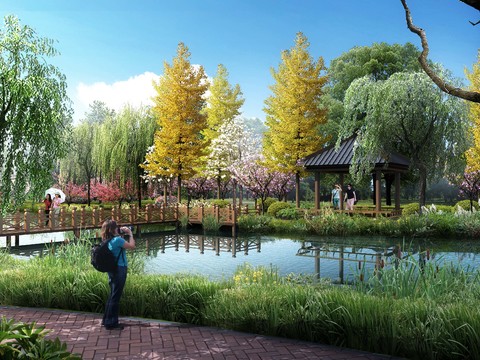 chinese park riverside landscape psd