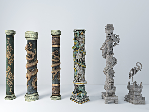 Chinese Panlong carved pillars free