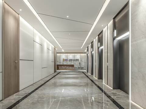 Modern bank elevator hall aisle