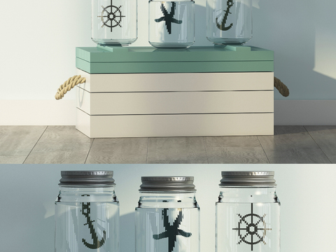 Modern Solid Wood Storage Box Glass Jar