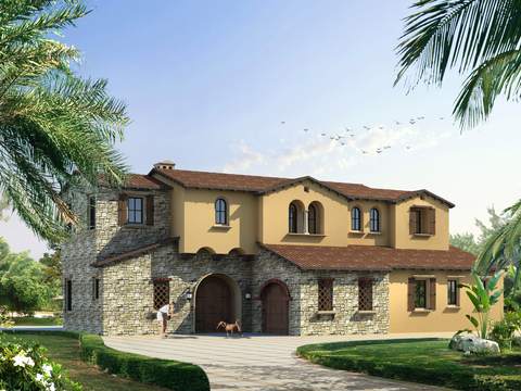 European-style single-family villa appearance psd