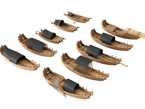 Chinese wooden boat, ancient boat, fishing boat, flat boat