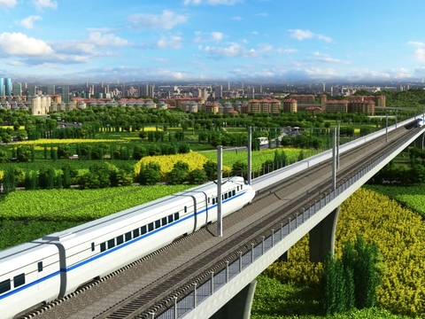 Modern High-speed Railway Viaduct Farmland Landscape