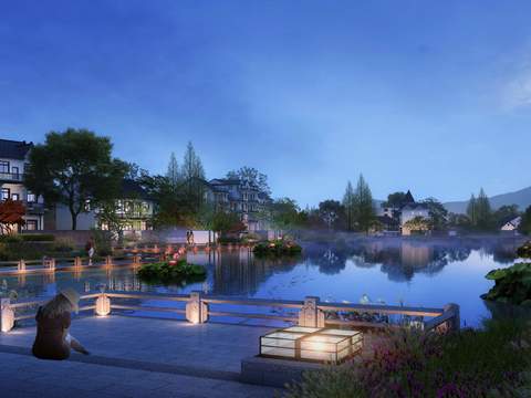 Modern Wetland Park Garden Night View psd