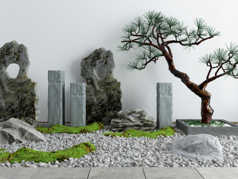 New Chinese-style rockery pine stone gardening sketch