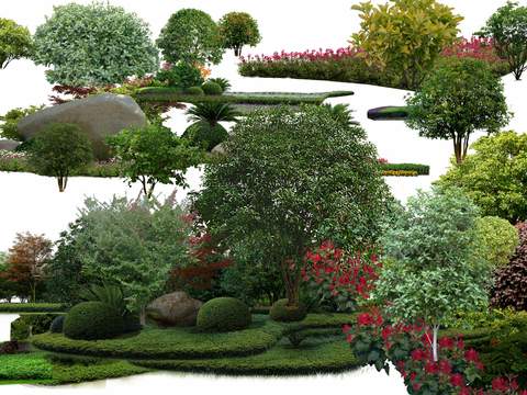 modern green planting trees bushes psd