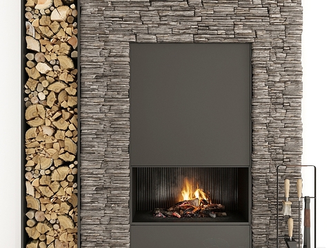 Natural wind stone wall fireplace