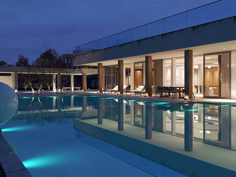 Night view of modern outdoor pool