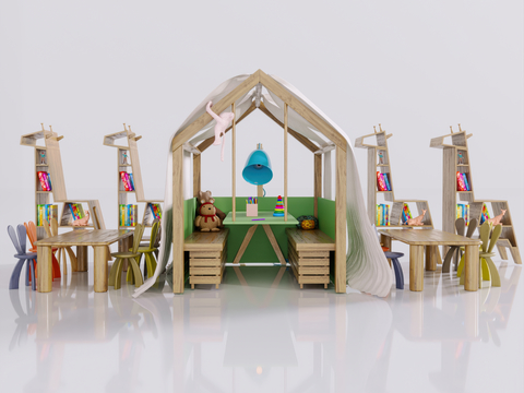 Children's Table and Chair Cartoon Bookshelf