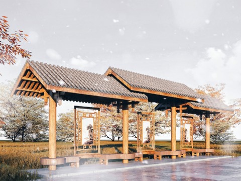 Chinese-style Ancient Landscape Pavilion Waiting Pavilion