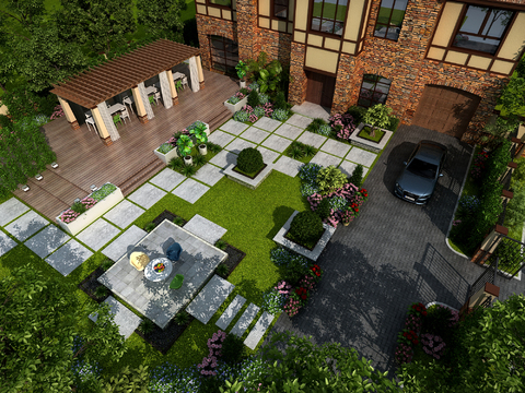 European-style villa courtyard garden