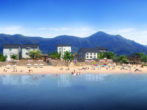 Appearance of New Chinese Seaside Beach Residential Building psd