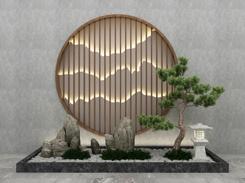 New Chinese-style rockery pine gardening sketch