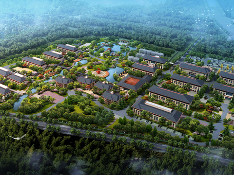 new chinese residential building bird's eye view psd