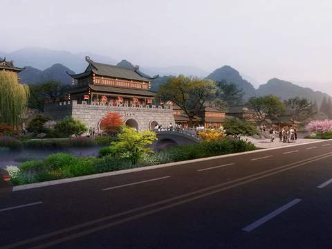 New Chinese Ancient Architecture Landscape psd