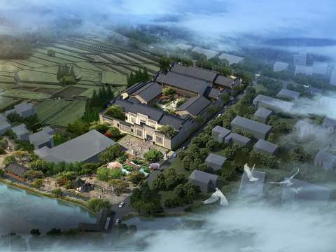 new chinese courtyard bird's eye view psd