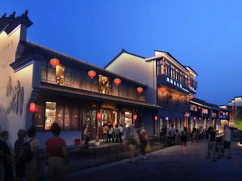 Neo-Chinese Style commercial street night landscape psd