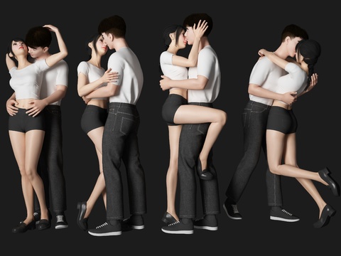 Couple figures hug pose man woman