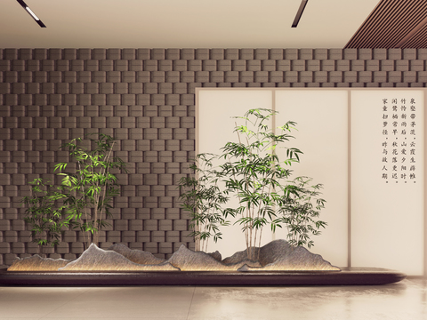 Bamboo landscaping rockery sketch