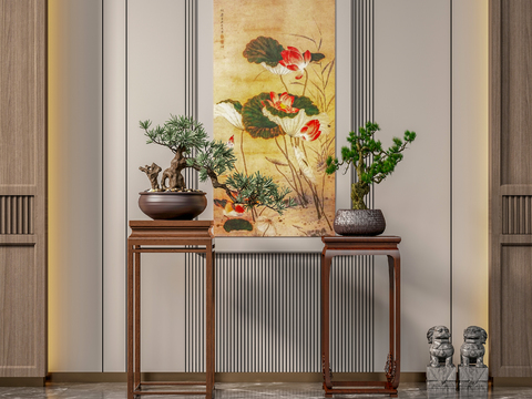 Chinese-style potted pine and cypress bonsai flowers