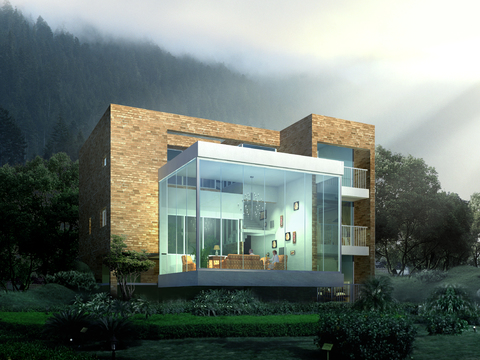 Modern detached villa exterior psd