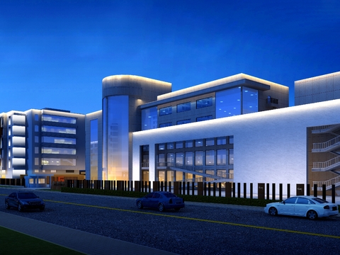 modern office building exterior night scene psd