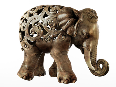 Southeast Asia Metal Hollow Elephant Sculpture