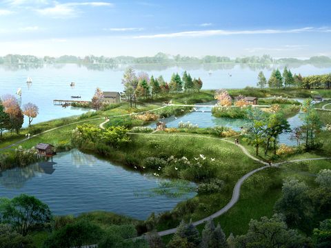 modern wetland park garden bird's eye view psd