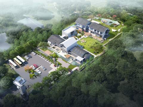 Modern Villa Landscape Bird's Eye View PSD