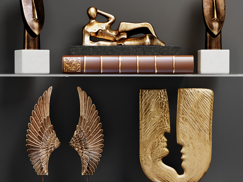 Modern Metal Face Wing Sculpture Ornaments