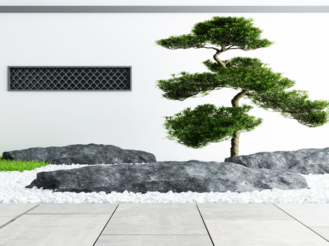 New Chinese garden rockery pine gardening sketch