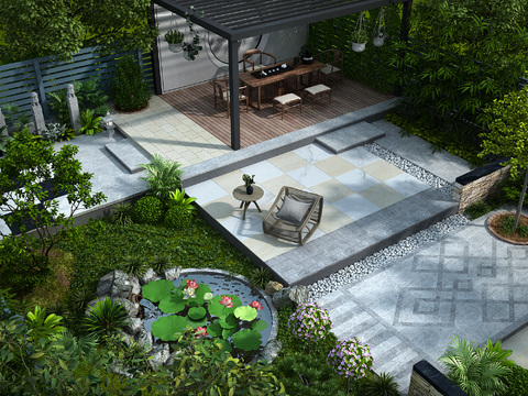 New Chinese courtyard garden bird's eye view