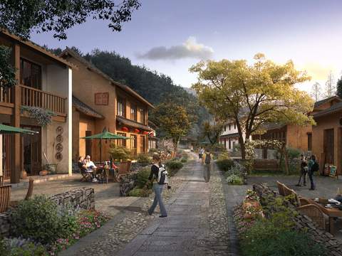 Chinese Homestay Ancient Town Landscape psd