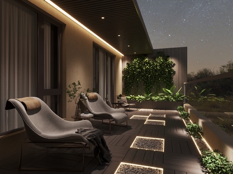 Modern Penthouse Terrace Night View